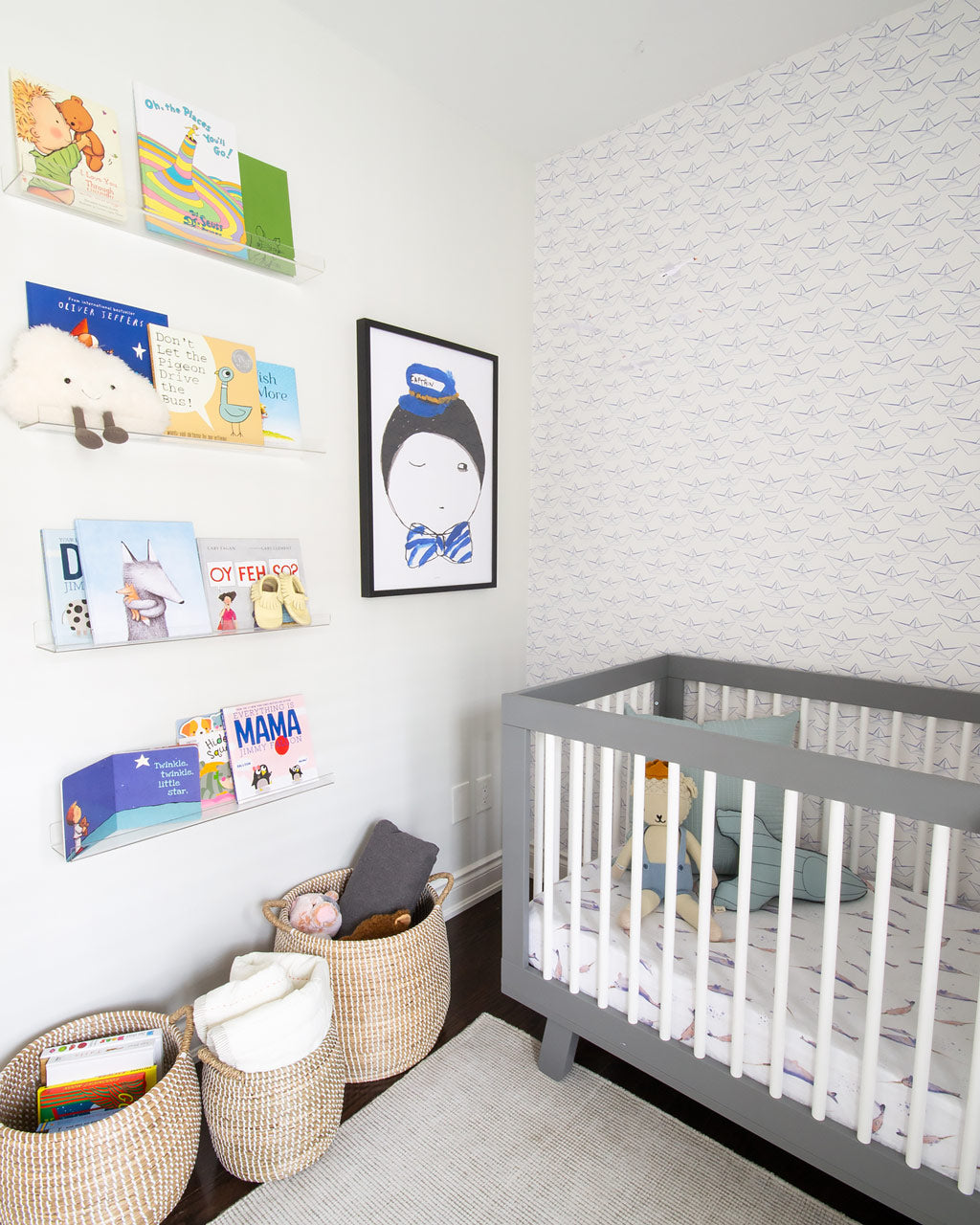 Modern style baby boys nursery with nautical theme and colorful eclectic interior decor