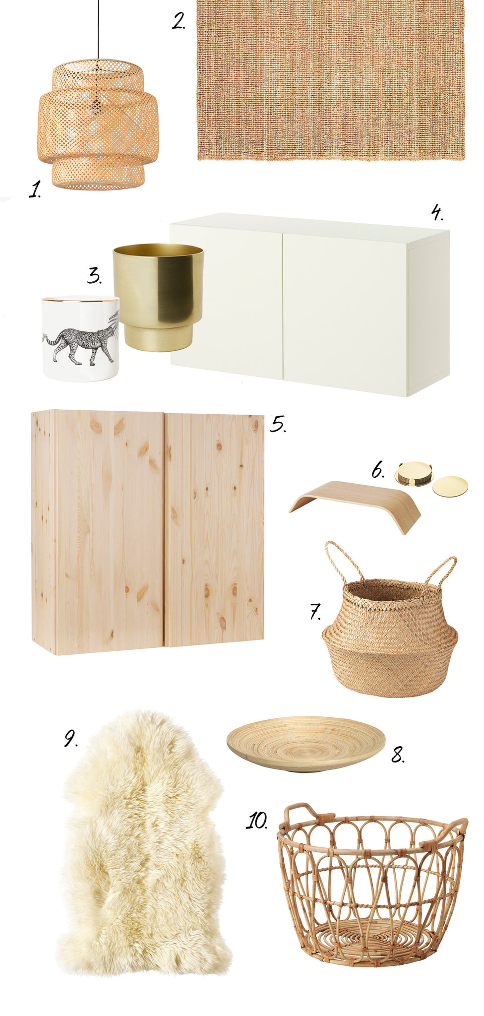 Ikea and h&m interior picks, ikea haul, mood board of scandi boho interior with gold details and rattan furniture