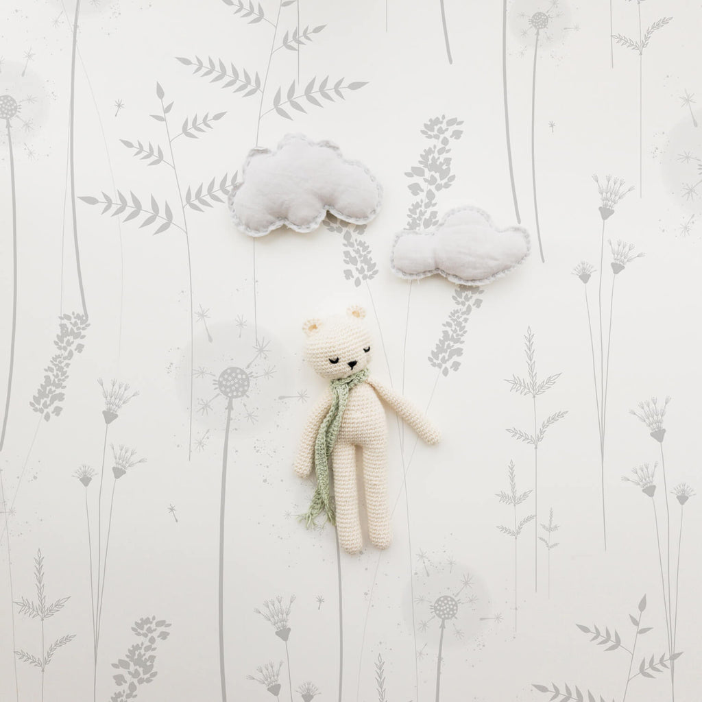 Beautiful delicate meadow wildflower removable wallpaper for nursery interior
