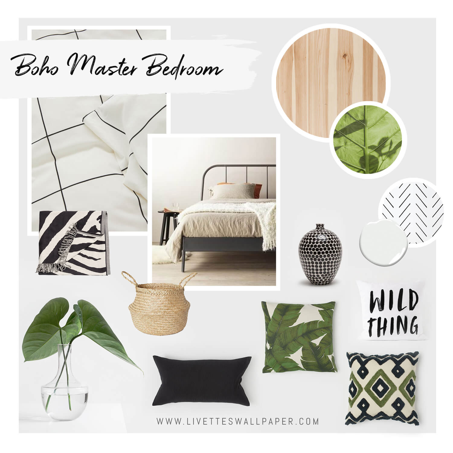 Bohemian master bedroom interior remodel in One room challenge 2019 spring series. Guest participant of ORC 2019.