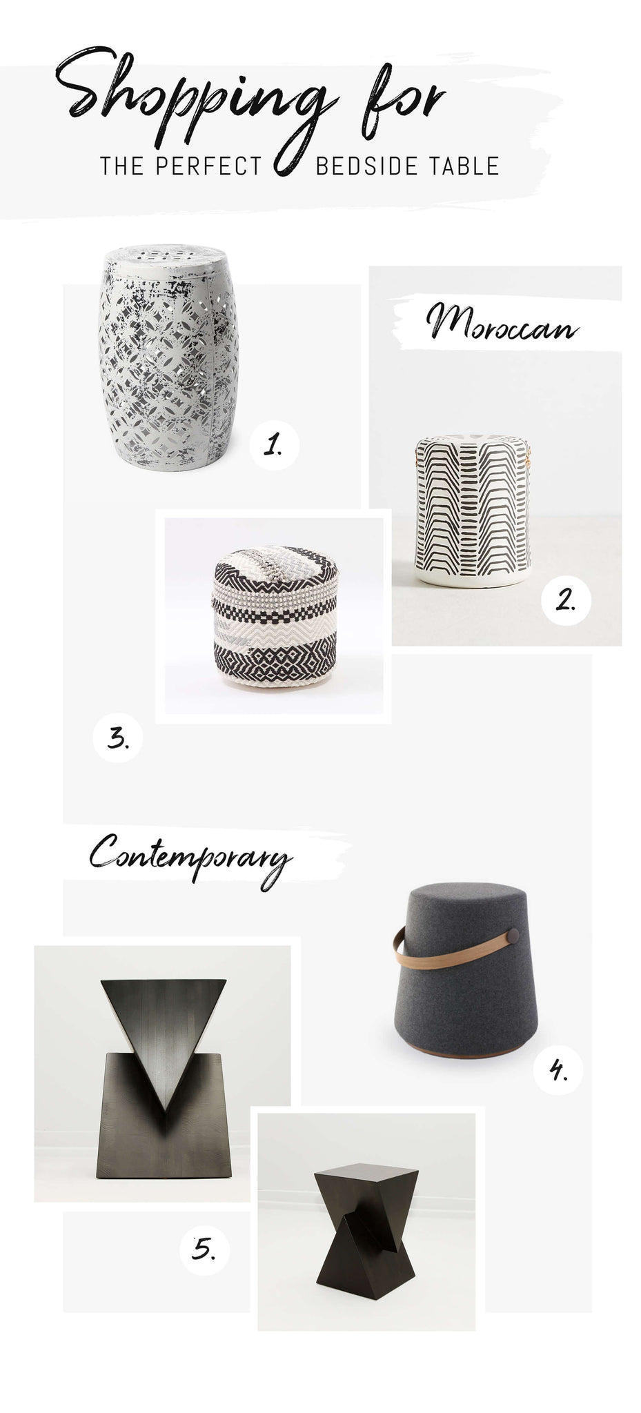 Shopping for the perfect modern boho nightstand - one room challenge 2019, week 2.