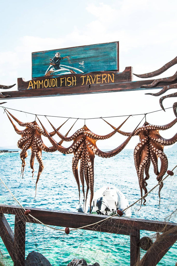 Ammoudi fish tavern in Santorini, sun dried octopus