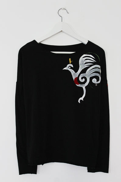 White fire bird printed Black shirt