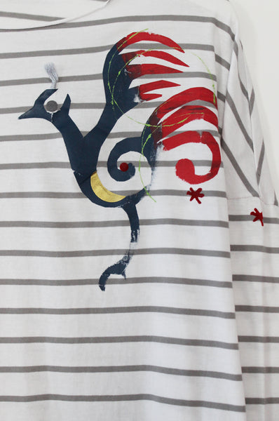 Multi color bird printed striped shirt