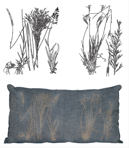 Sketch of grasses and resulting cushion