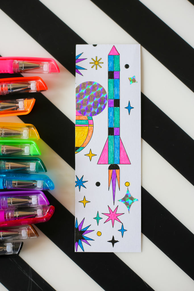 Coloring Bookmark Rocket Design