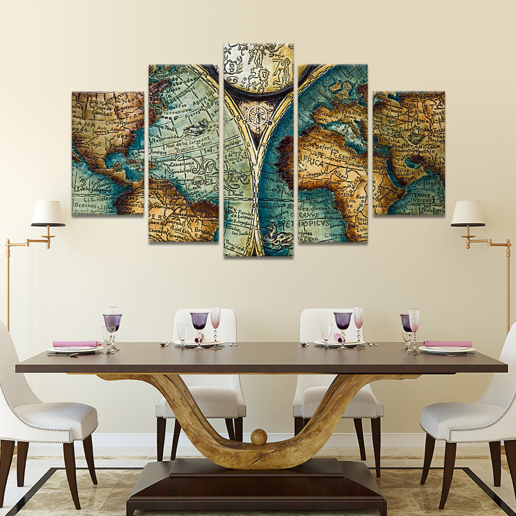 Antique World Map Multi Panel Canvas Wall Art Elephantstock