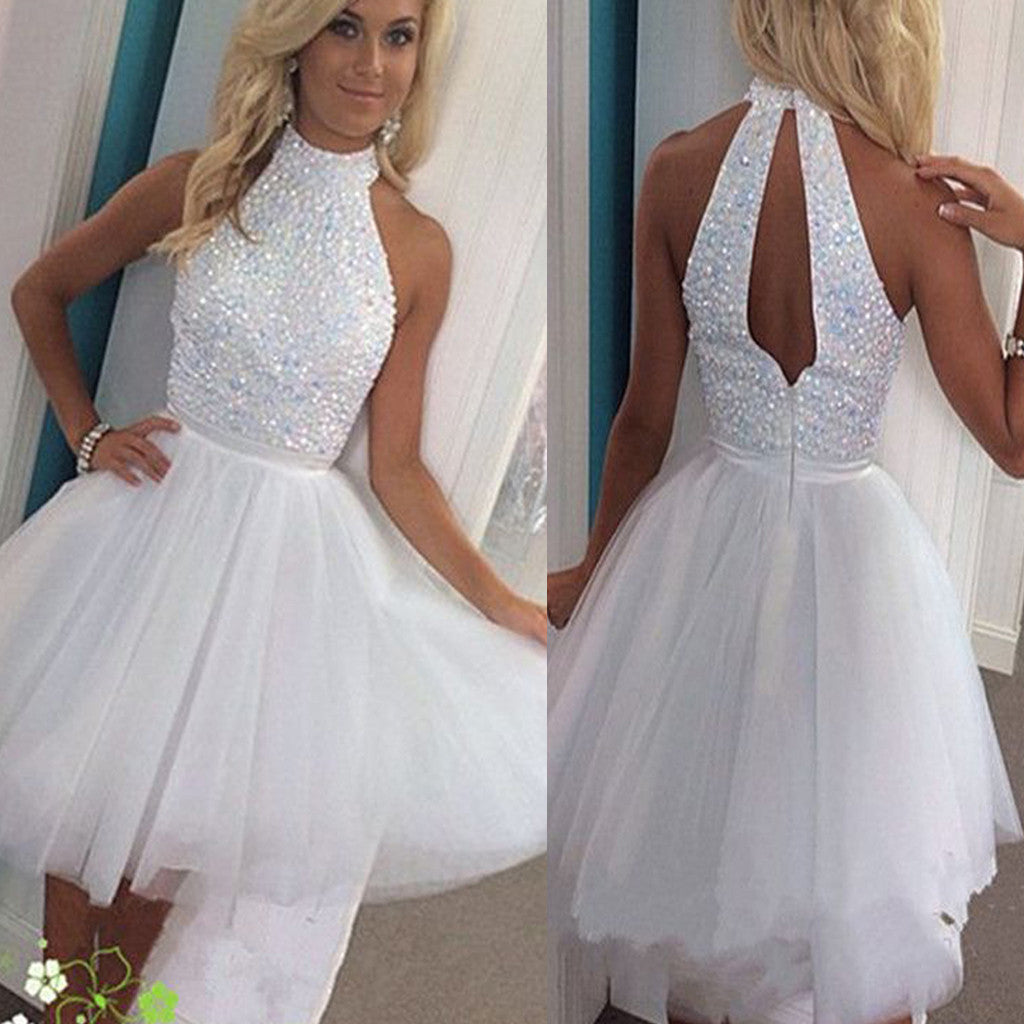 glitter white prom dress