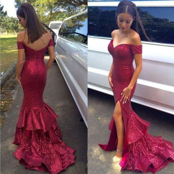 red sequin mermaid prom dress