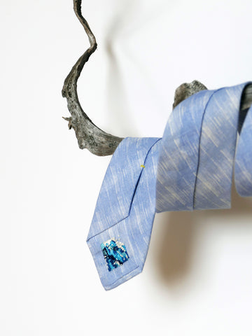 Prufrock linen tie with bespoke embroidery by Collingwood-Norris