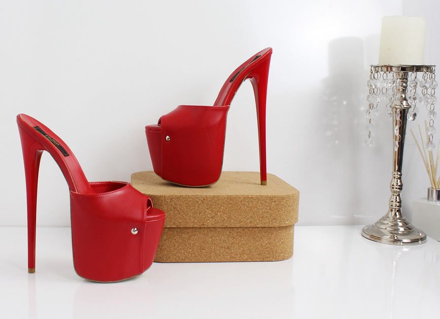 Red Super High Heel Platform Mules 