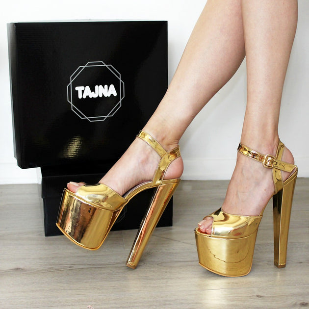 white and gold platform heels