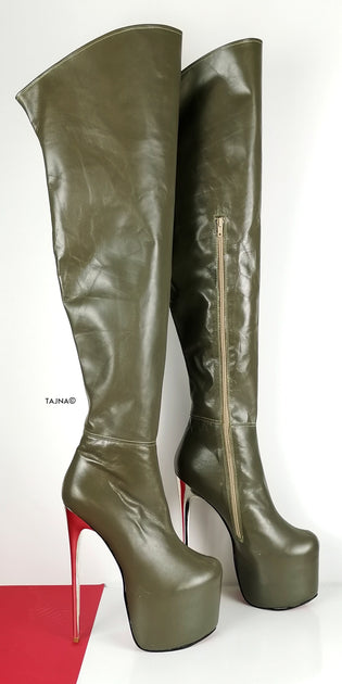 Genuine Leather Army Green Thigh High 