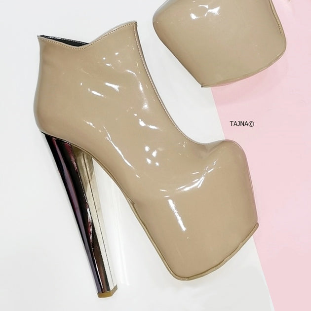 nude patent ankle boots