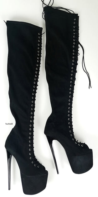 black suede thigh boots