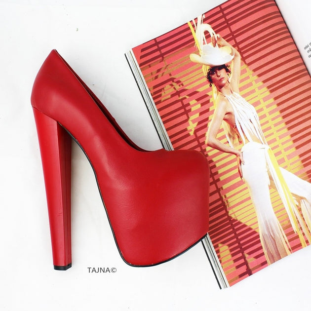 red patent platform heels