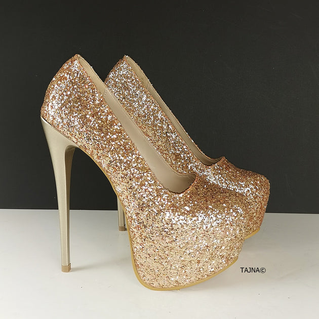 Gold Glitter Shiny High Heels – Tajna Club