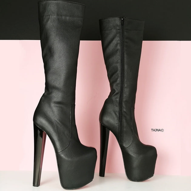 black high heel platform booties