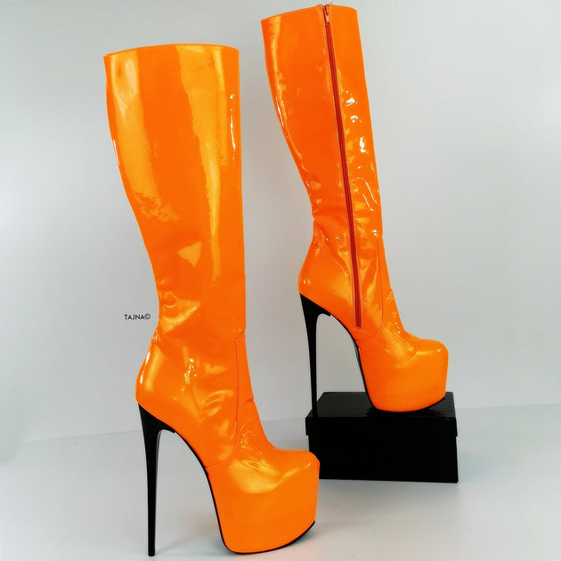 orange high heel boots