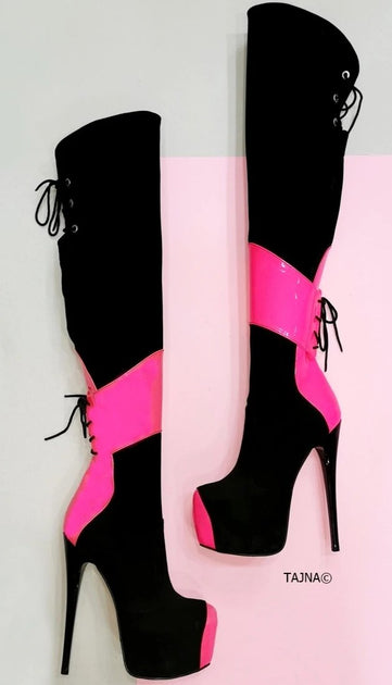 pink and black high heels