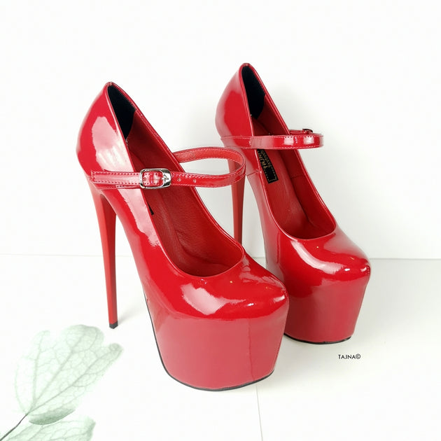 red patent mary jane heels