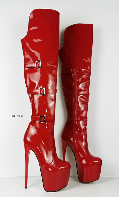 red high knee boots