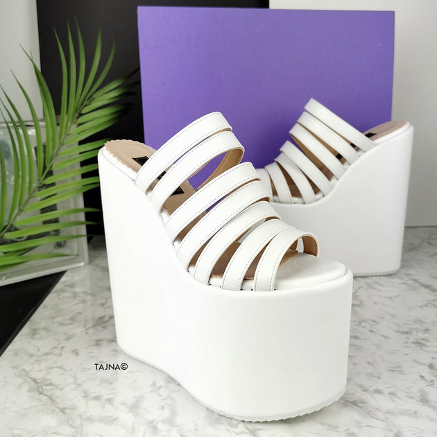 white multi strap mules