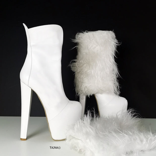 white fur heel boots