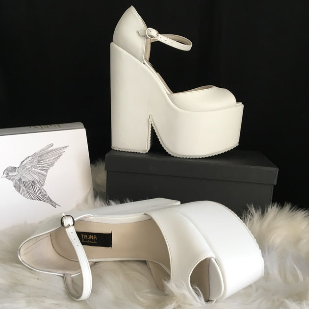white bridal wedge shoes