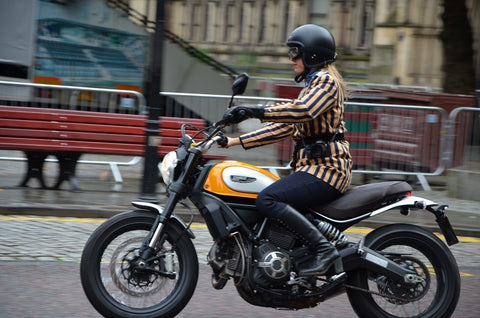 stylish lady on a ducati motorcycle at manchester gentlemans ride