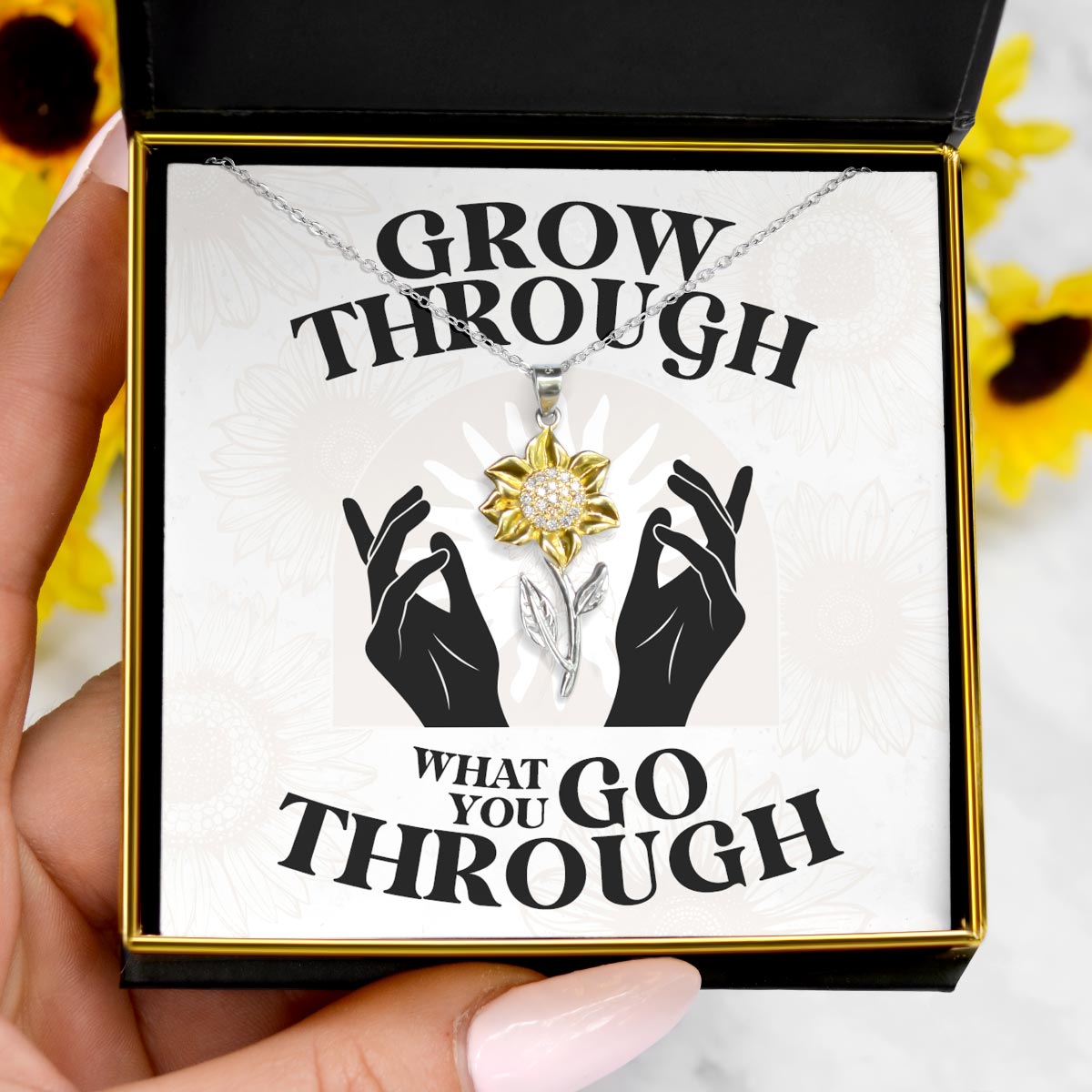 Grow Through - Golden Sunflower Necklace Gift Set