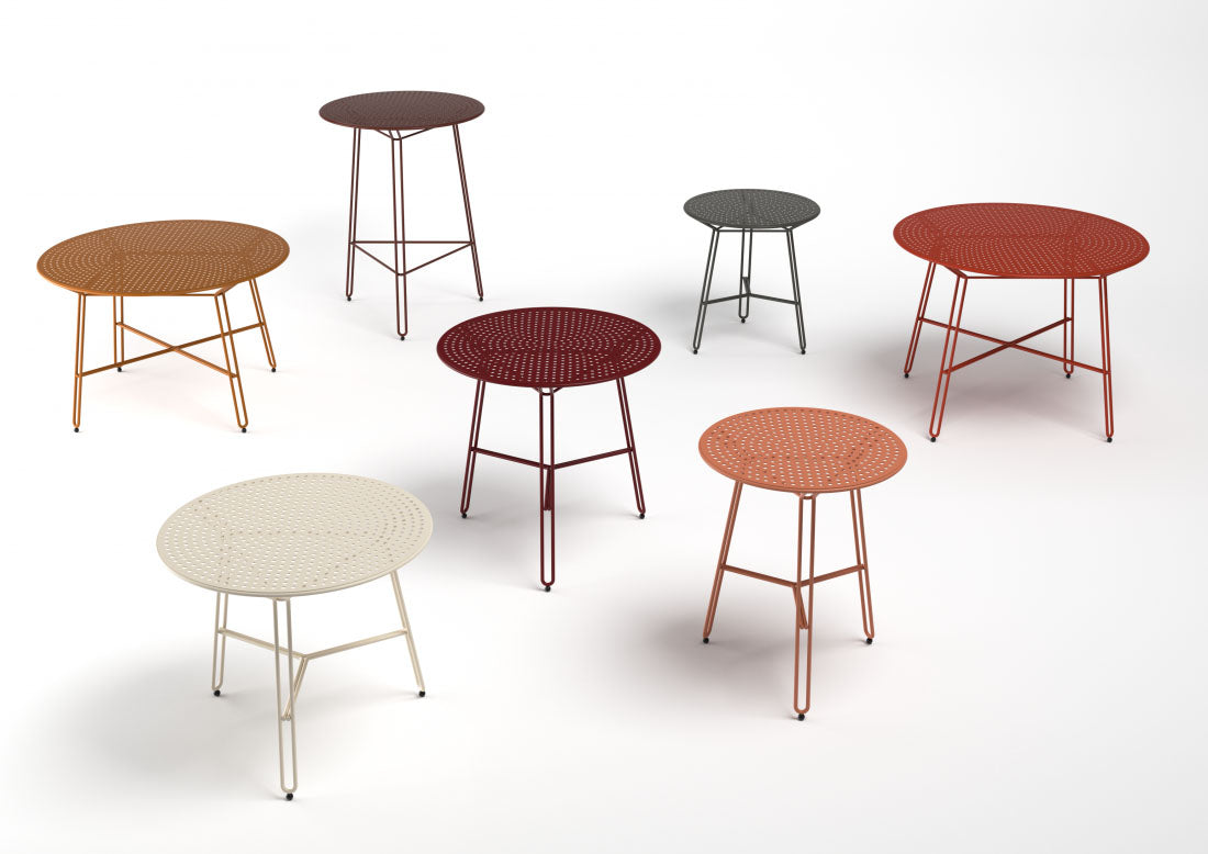Haldane Martin, Polka Collection outdoor furniture tables in multi-colors.  Haldane Martin outdoor furniture is available at Sarza home goods and furniture store in Rye New York. 