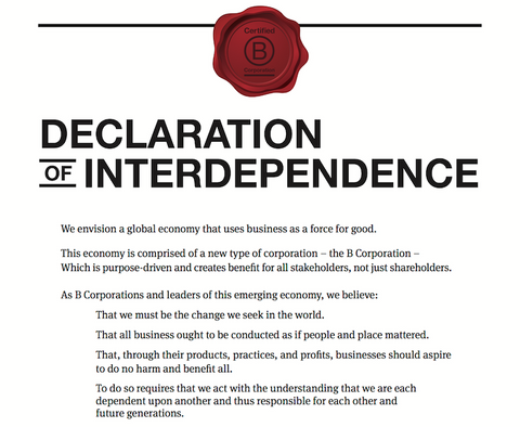 B Corp declaration of interdependence.