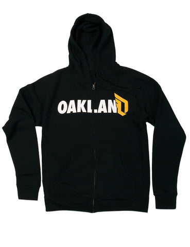 Zip hoodie black, Oakland with D as Dame logo.