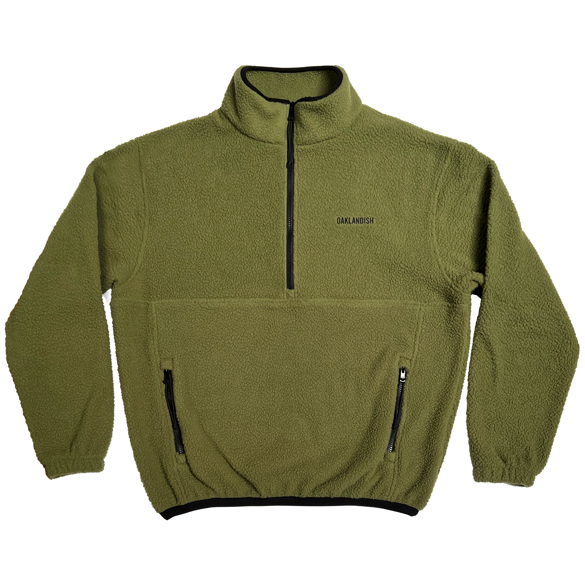 Polar Fleece Jacket - Oaklandish Wordmark, Half Zip, Green
