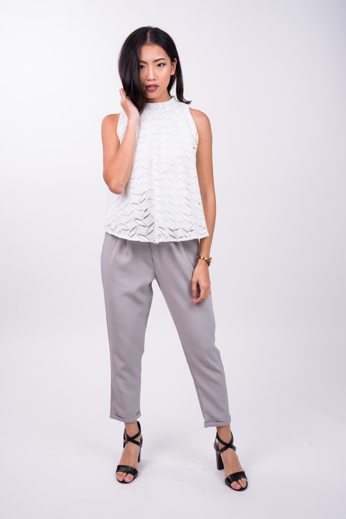 Drawstring Trousers in Light Grey