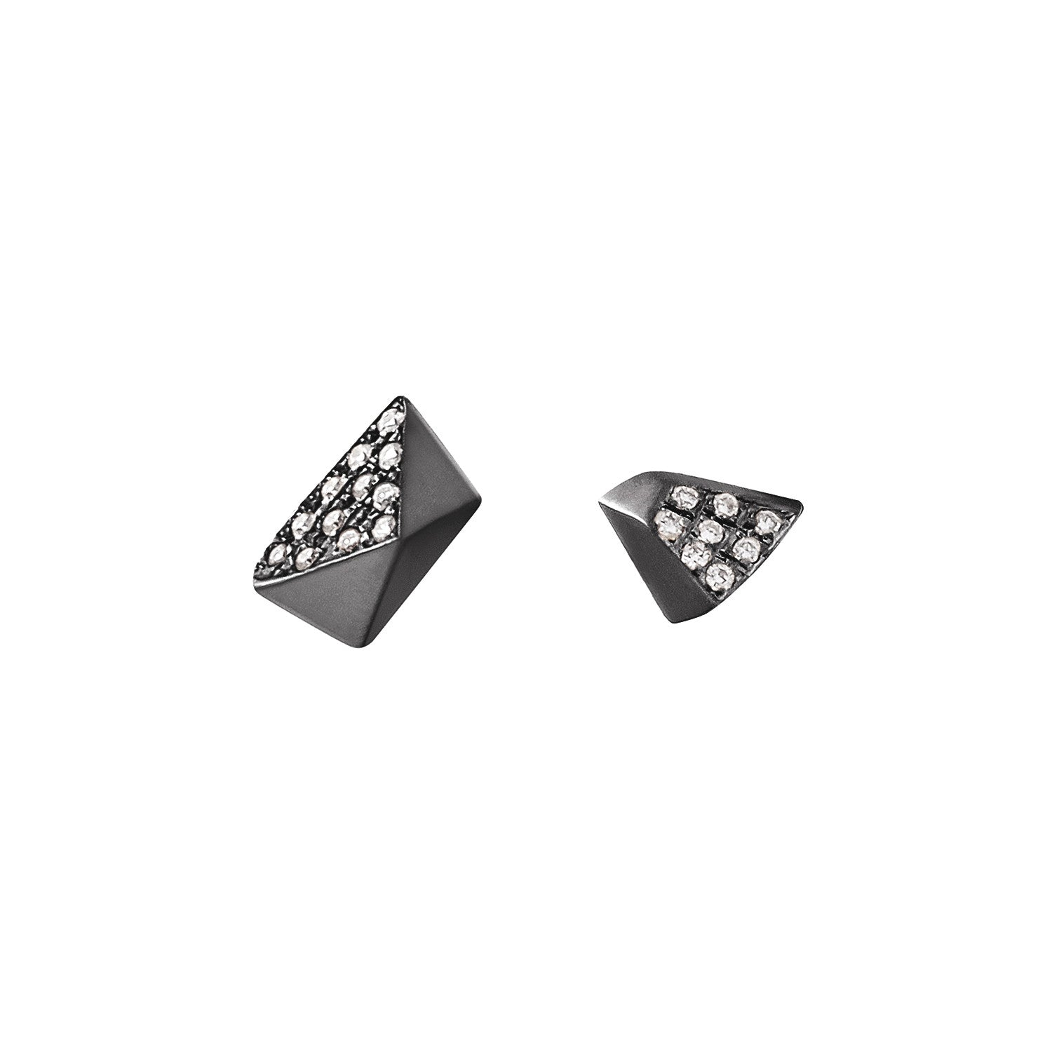 Diamond Pavé Mismatched Pi & Tri Stud Earrings