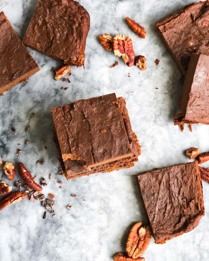 Sweet Potato Brownies with cacao, matcha and Maca adaptogens