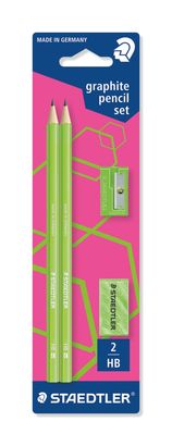 Staedtler Skolesæt Wopex Neon Graphite Pencil Set - 2 Blyanter, 1 Viskelæder, 1 Blyantspidser