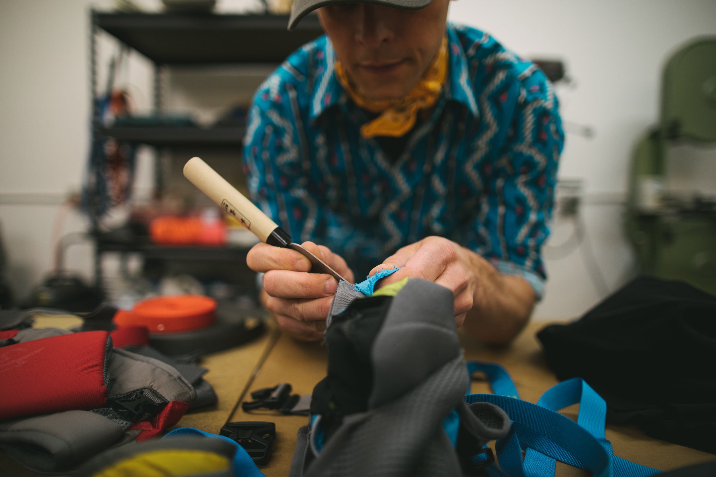 Timothy works to craft product in the Ruffwear product development studio.