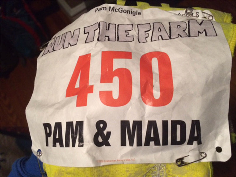 Running numbers read "Run the Farm - 450 - Pam & Maida"
