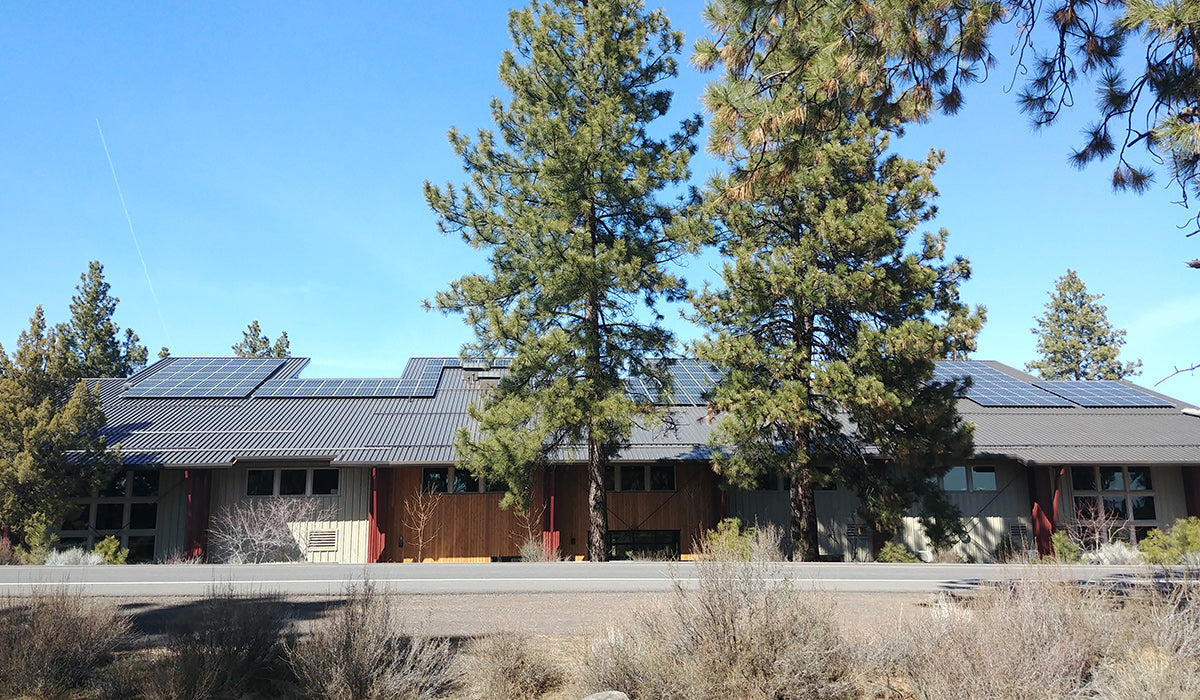 The new solar panels on the south-facing roof of Embark – the building where Ruffwear is headquartered