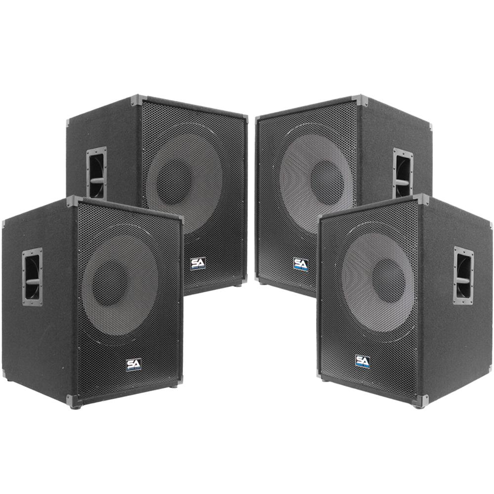 Set Of 4 18 Inch Powered Subwoofer Bass Cabinet 1200 Watts Rms