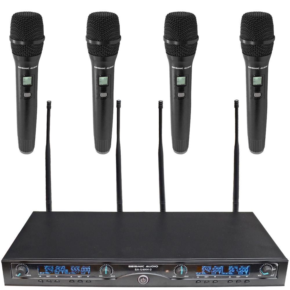 Adjustable Frequencies Seismic Audio SA-U2HHLV2-2 2 Channel UHF Wireless Microphone System with 1 Handheld & 1 Headset Microphone