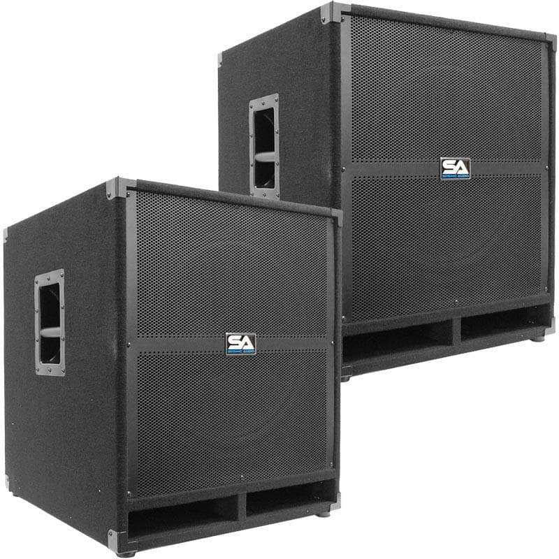 Pair Of 18 Inch Powered Subwoofer Bass Cabinets 500 Watts Rms