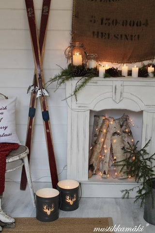 Winter modern rustic farmhouse decor skis and mantle