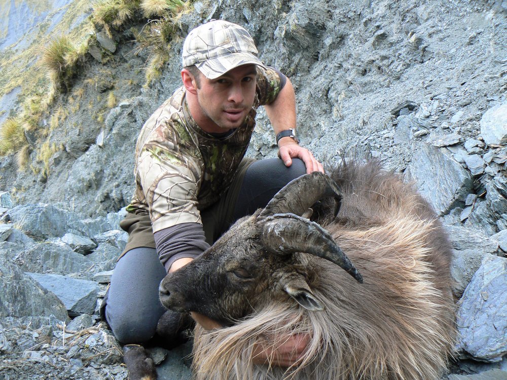 Tom Overton with his bull tahr
