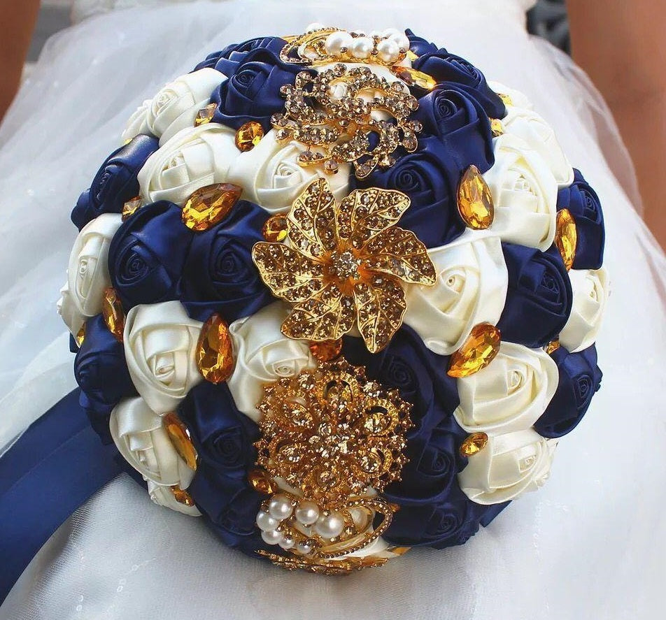 Custom Wedding Bridal Bouquets Gold Crystal Sparkle Bouquet For Bride Bling Brides Bouquet 4642