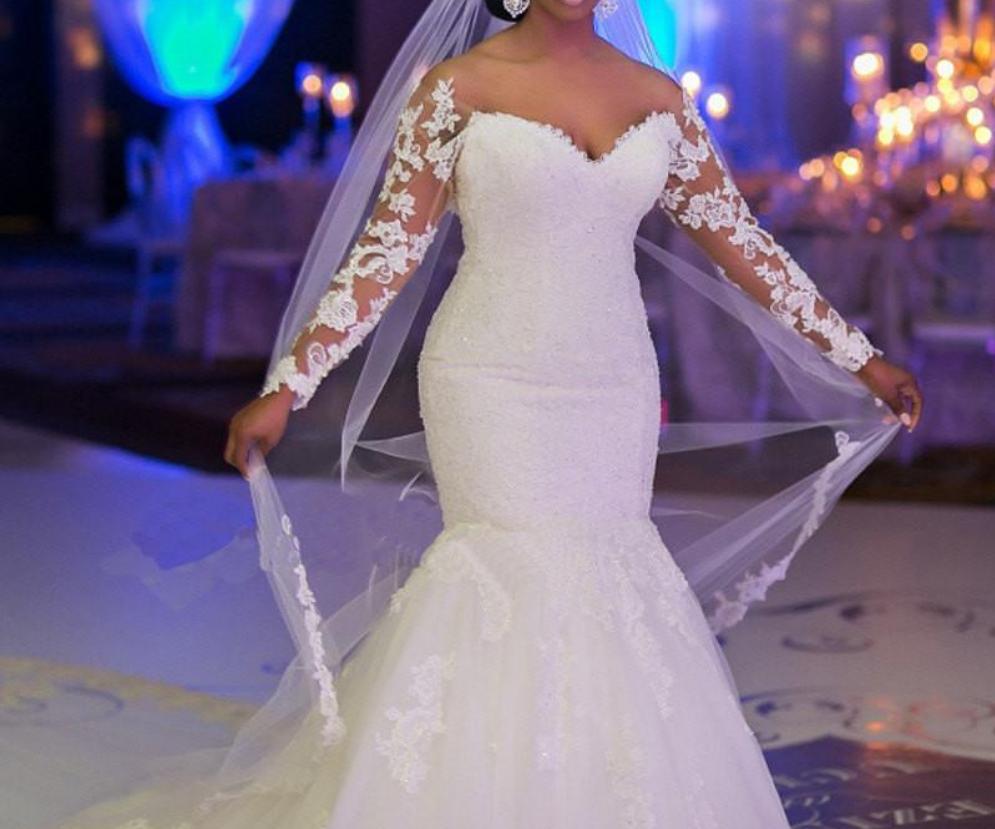 Long Sleeves Mermaid Lace Wedding Dress At Bling Brides Bouquet Online Bling Brides Bouquet 5536