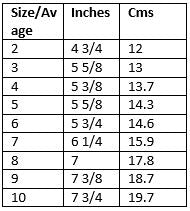 Chester Jefferies Gloves size guide